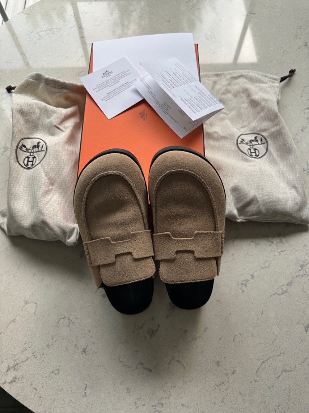Hermès Beige Suede Loafers
